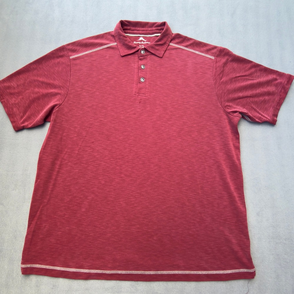 Tommy Bahama Mens XL Burgundy Red Tencel Blend Short Sleeve Polo Shirt